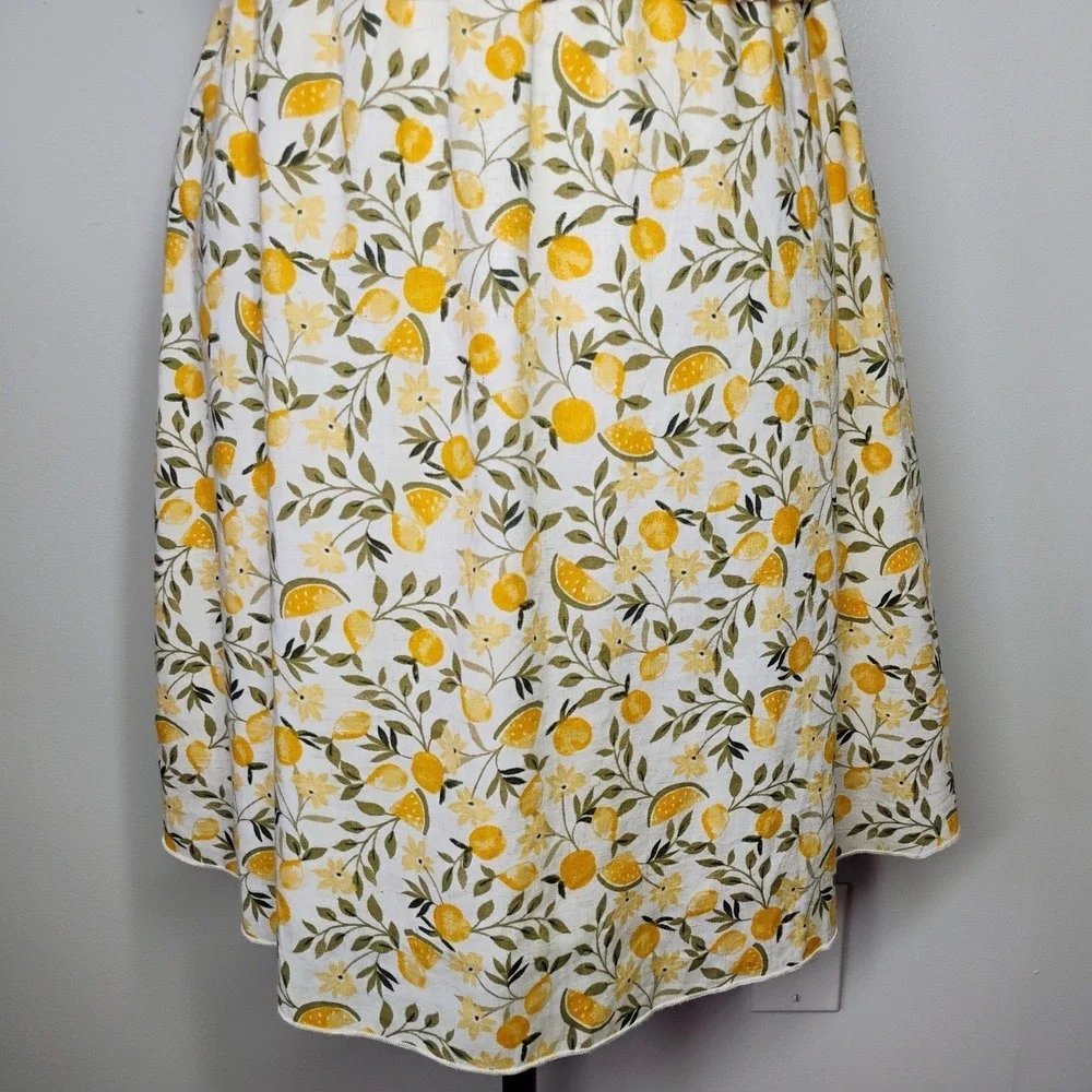 Kirious Los Angeles Mini Dress Womens Small Fruit Print Linen Blend Smocked Cute